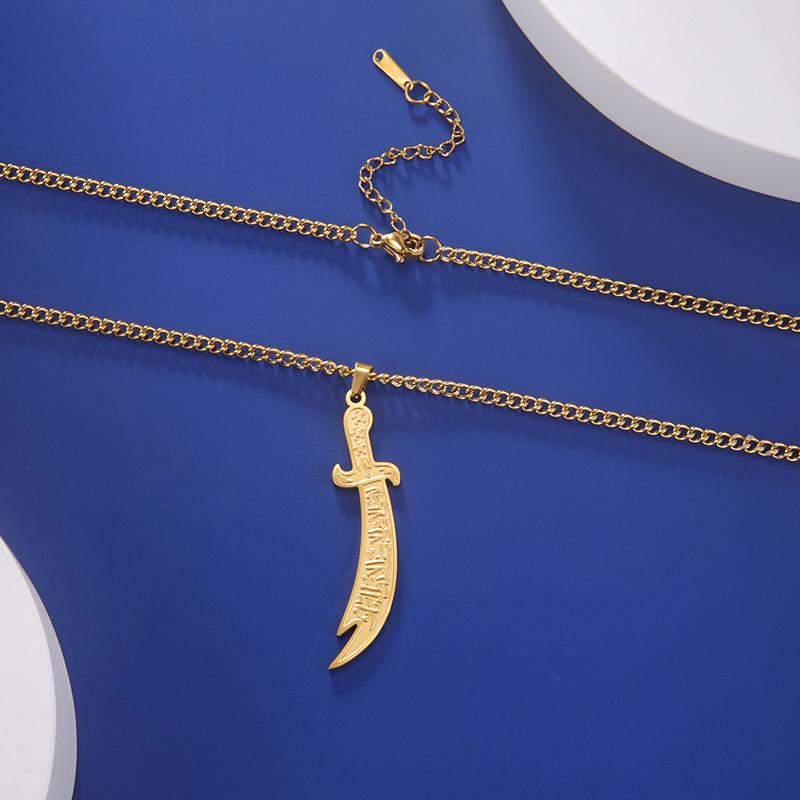 Imam Ali Zolfikar Sword Necklace Pendant Stainless Steel Men'S Amulet Islamic Muslim Jewelry Gift