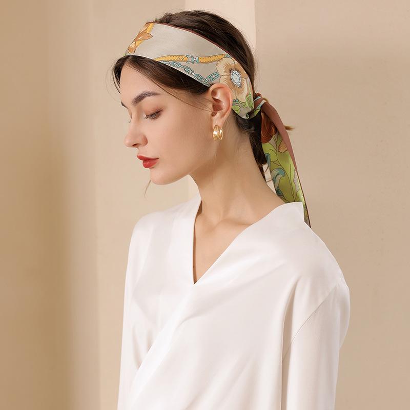 Long Silk Scarves Women From Japan South Korea Sweet Imitation Printed Ribbons Hairbands Temperament Bags Small Wholesale
