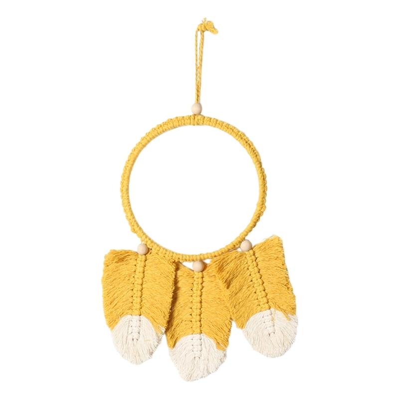 

Fashionable Leaf Hanging Wovens Wall Decorations Cotton Rope Wall Tapestrys Soft and Unique Wall Ornament Home Adorment жёлтый