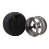 Mxfans 4pcs Black Fish Pattern Rubber Tires Aluminum Alloy Silver Grey 5 Spoke Wheel Rims for RC Car & 110 On-Road