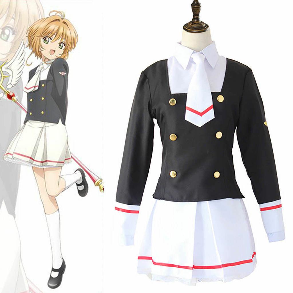 Anime Card Captors Sakura KINOMOTO Cosplay Costume Aldult Woman Cute Loli Sailor JK Uniform Top Skirts Shirt Tie