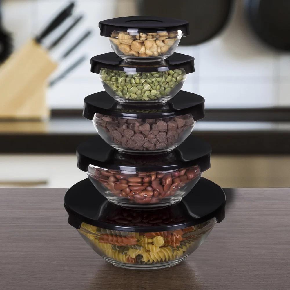 Glass Food Storage Containers with Snap Lids- 10 Piece Set by  Black)