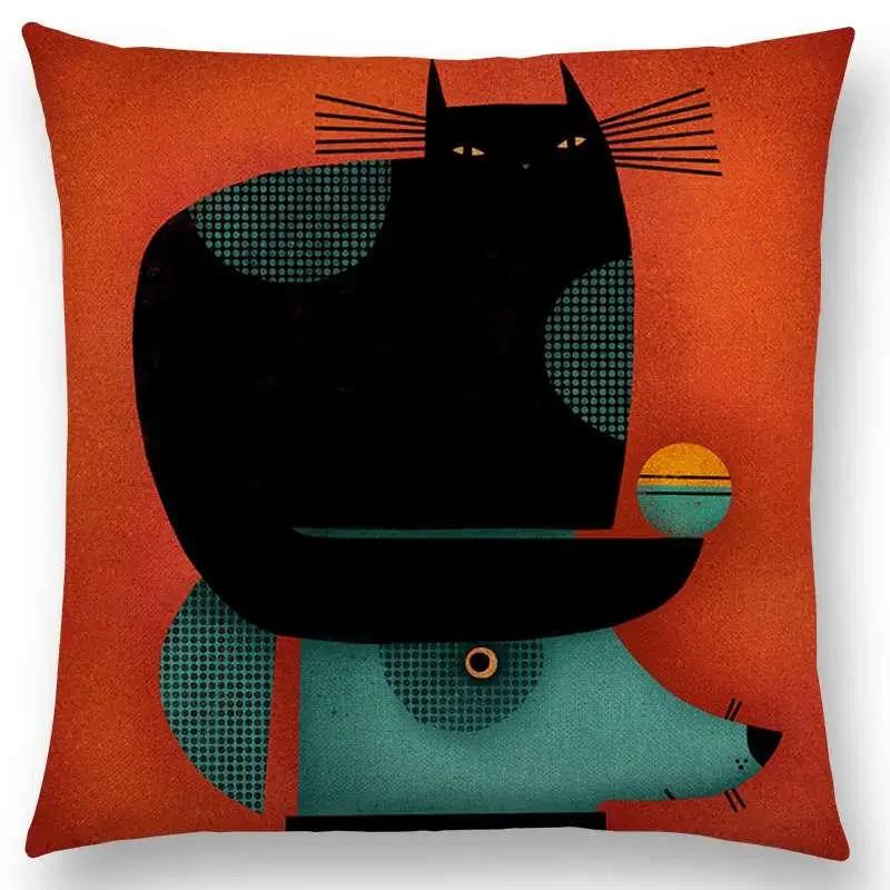 Abstract Fantasy Animals Painting Sofa Throw Pillow Case Dachshund Owl Cat Dog Squirrel Rabbit Fox Elephant Cushion Cover