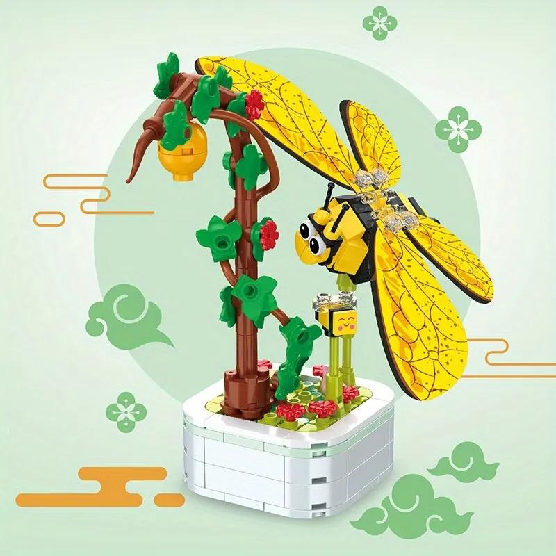 DIY Butterfly Insect Potted Plant Bonsai Flower Block Rose Decoration Mini Building Block Plastic Toy Gift Kids Girls St Practical Use