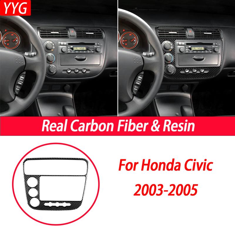 Real Carbon Fiber Compact Disc Panel Car Interior Accessories Cover Sticker Automotive Trim For Honda Civic 2003-2005