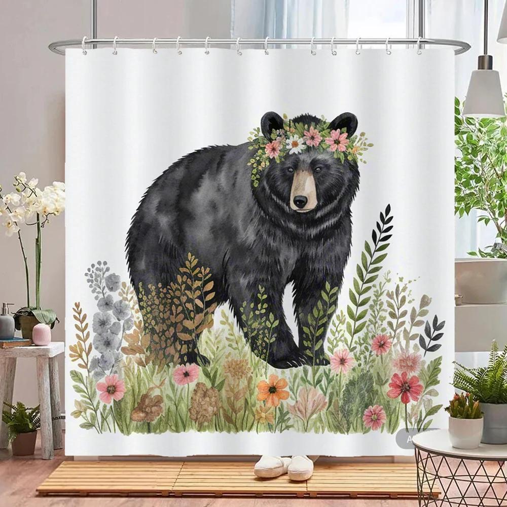 Lovely Floral & Animal Print Shower Curtain with Hooks, Water-Repellent Privacy Screen  Quick To Hang & Machine-Washable