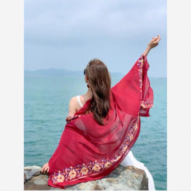 Spring and Summer Embroidered Ethnic Style Scarf Northwest Teaka Salt Lake Shawl Women's Dual-purpose Silk Scarf