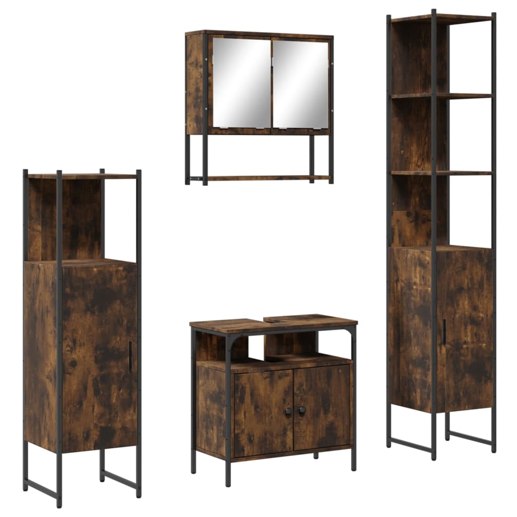 4 piece bathroom furniture set in smoked oak wood based material