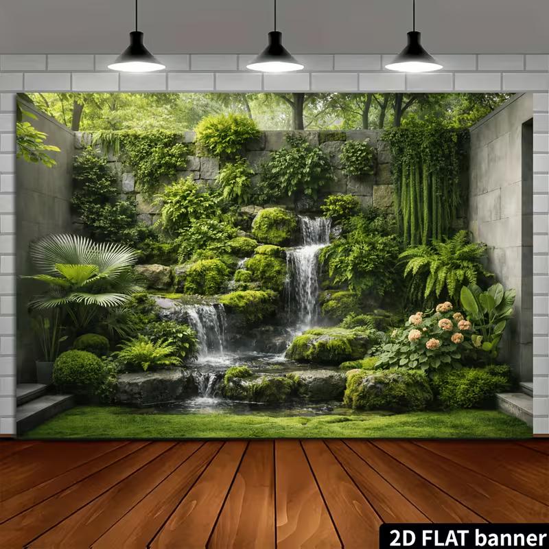 2D Zen Garden Waterfall Backdrop for Nature, Lifestyle & Greenery Photography
