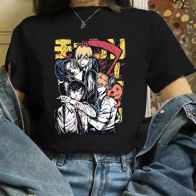 Kettensäge Unisex T-Shirt Damen Japanischer Anime Gotische T-Shirts Grafik Y2k Kleidung Lustiges Cartoon Unisex Kurzarm T-Shirt Oberteile