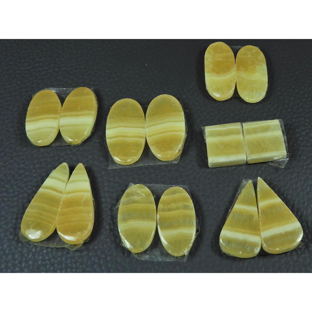Natural Yellow Lace Agate Matched Pair Mix Cabochon Gemstone 7 Pair Lot C-3982