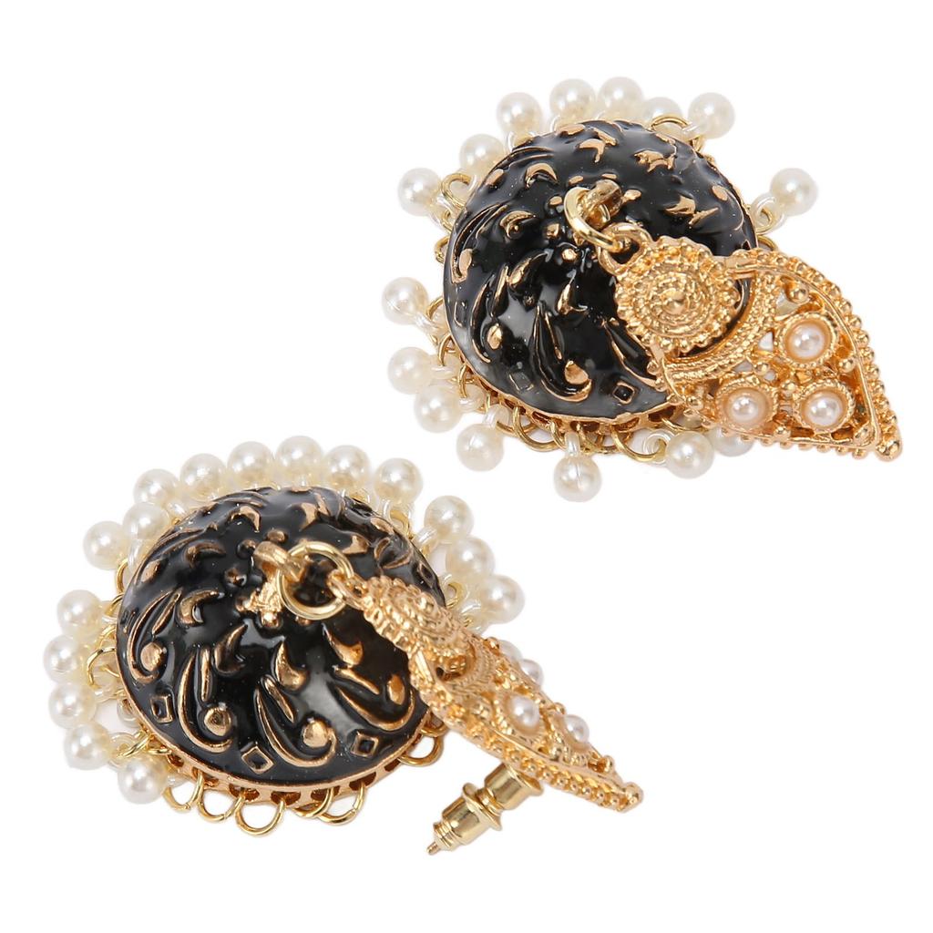 Woman Indian Bell Earrings Dangle Style Gold Plated Artifical Pearl Fashion Earrings Accessory
