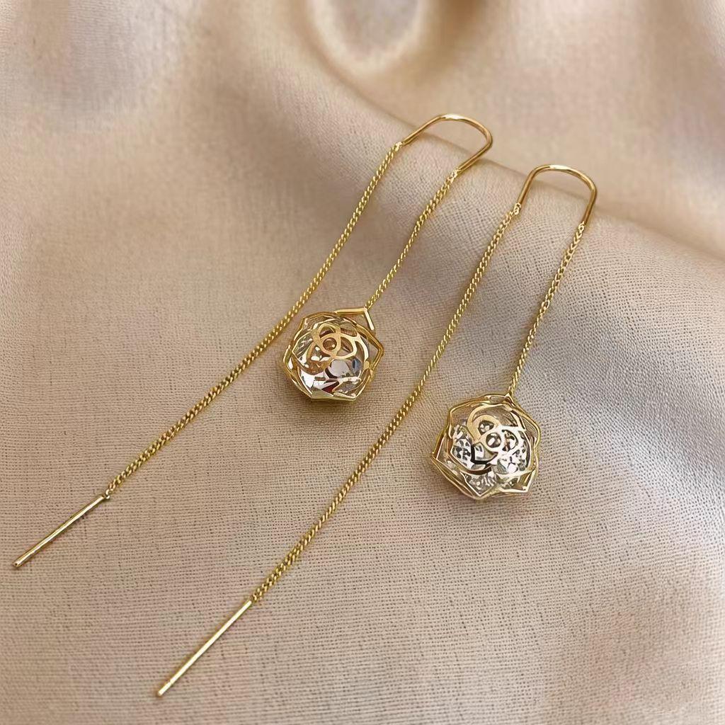 Trendy Light Luxury S925 Silver Needle Long Tassel Earrings for Women золотой