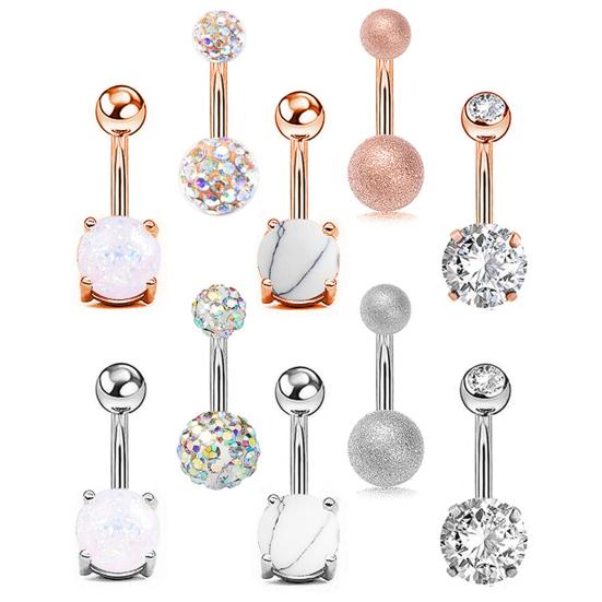5Pcs/Set Navel Ring Short Anti-allergy Comfortable Zircon Belly Navel Piercing for Party