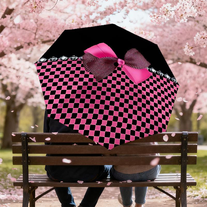1 Stück Schleife Diamant Regenschirm - 8 Speichen verstärkt, Automatisches Öffnen, Leicht & Langlebig, Niedliches Modeaccessoire für Draußen - T365