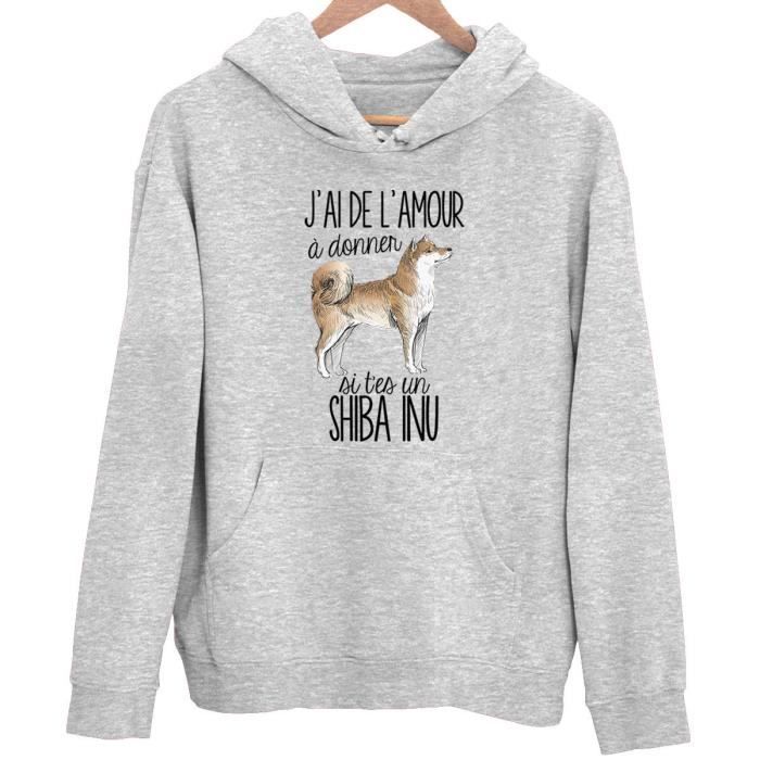 Sweat à Capuche - Shiba Inu - Unisexe - Humour Drôle - Gris