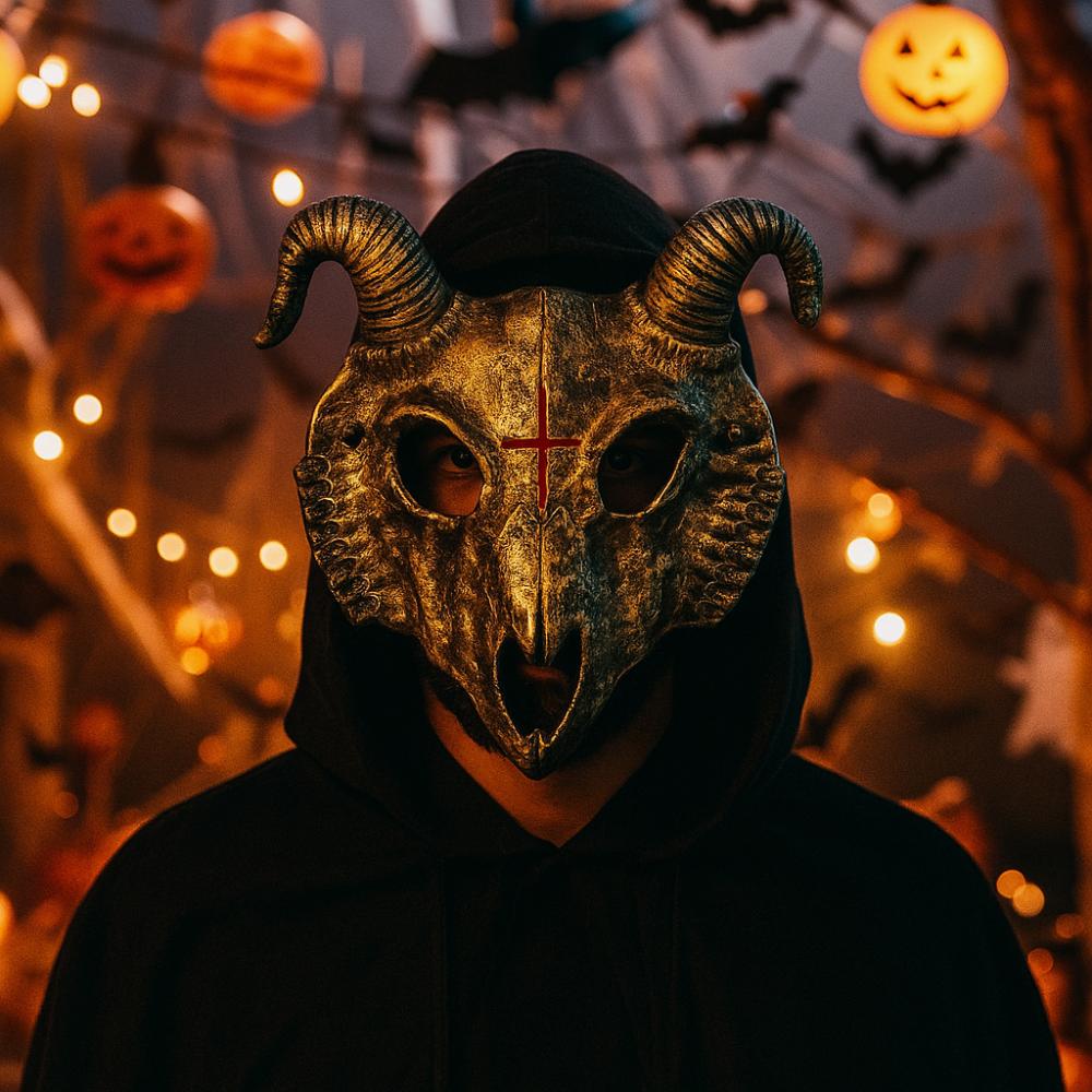 PU Leather Halloween Bloody Skull Mask Antelope Goat Horn Mask Creative Halloween Mask  Women Men