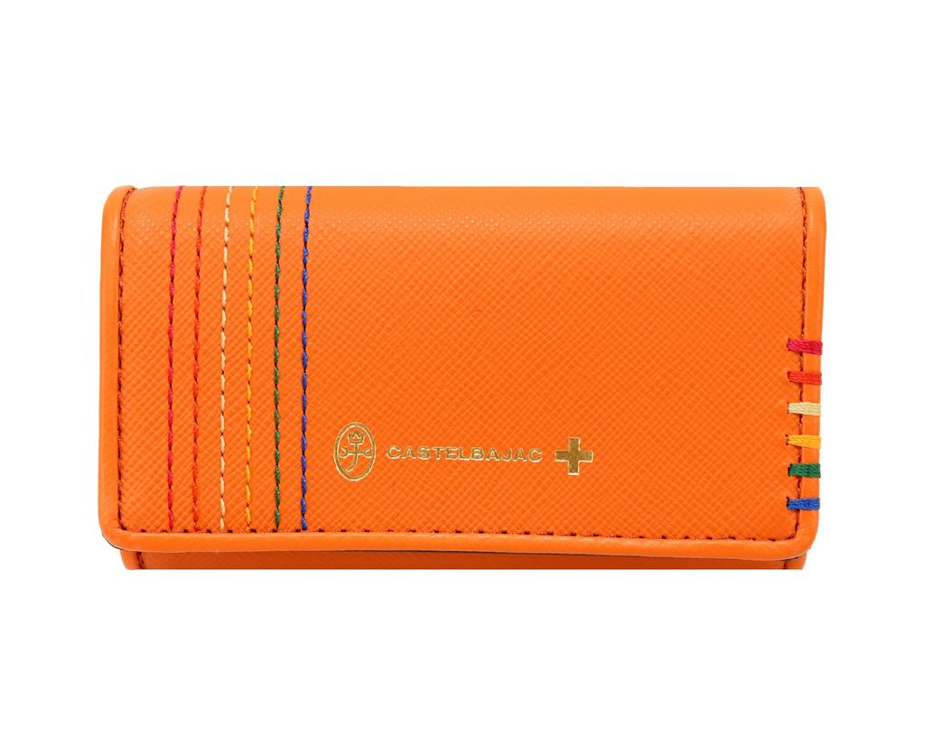 CASTELBAJAC Chest Leather Key Case with Coin Case Leather Cowhide Men Women (Orange/ORG)