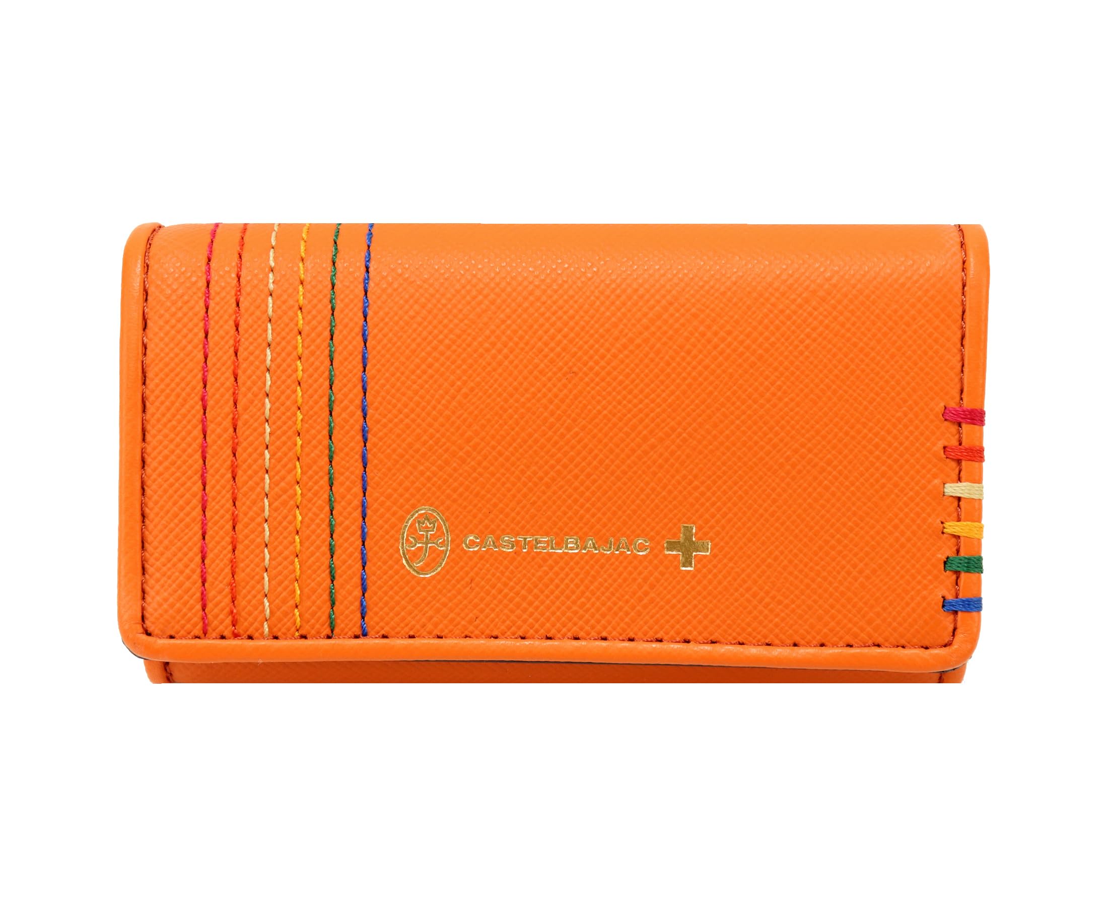 

Castelbajac Chest Leather Key Case with Coin Case Leather Cowhide Men Women (Orange/ORG)