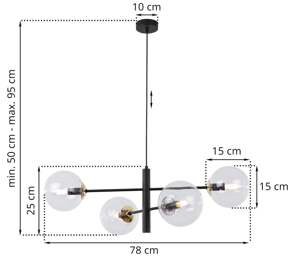 Vicenza Black And Gold Hanging Lamp 4-Flat Clear Lamp E14