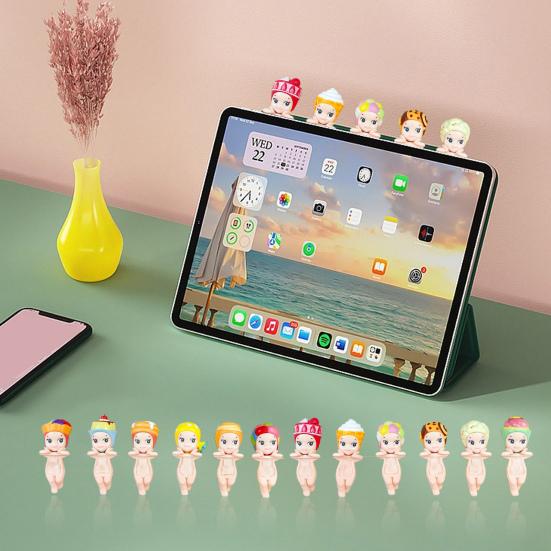 12Pcs Holding Chin Angel Doll Fruit Animal Headgear Angel Figurine PVC Cartoon Angel Figure Bookshelf Desktop Decoration Ornament