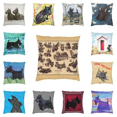 Vintage Scottie Dog Throw Pillow Case 60*60cm for Sofa Scottish Terrier Cushion Cover Square Pillowcover Double-sided Printing