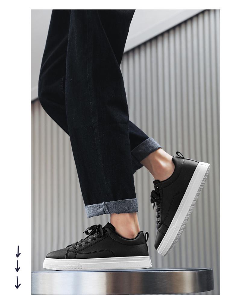 Men's White Korean Style Casual Leather Skate Shoes - Breathable, Non-Slip, Thick-Soled