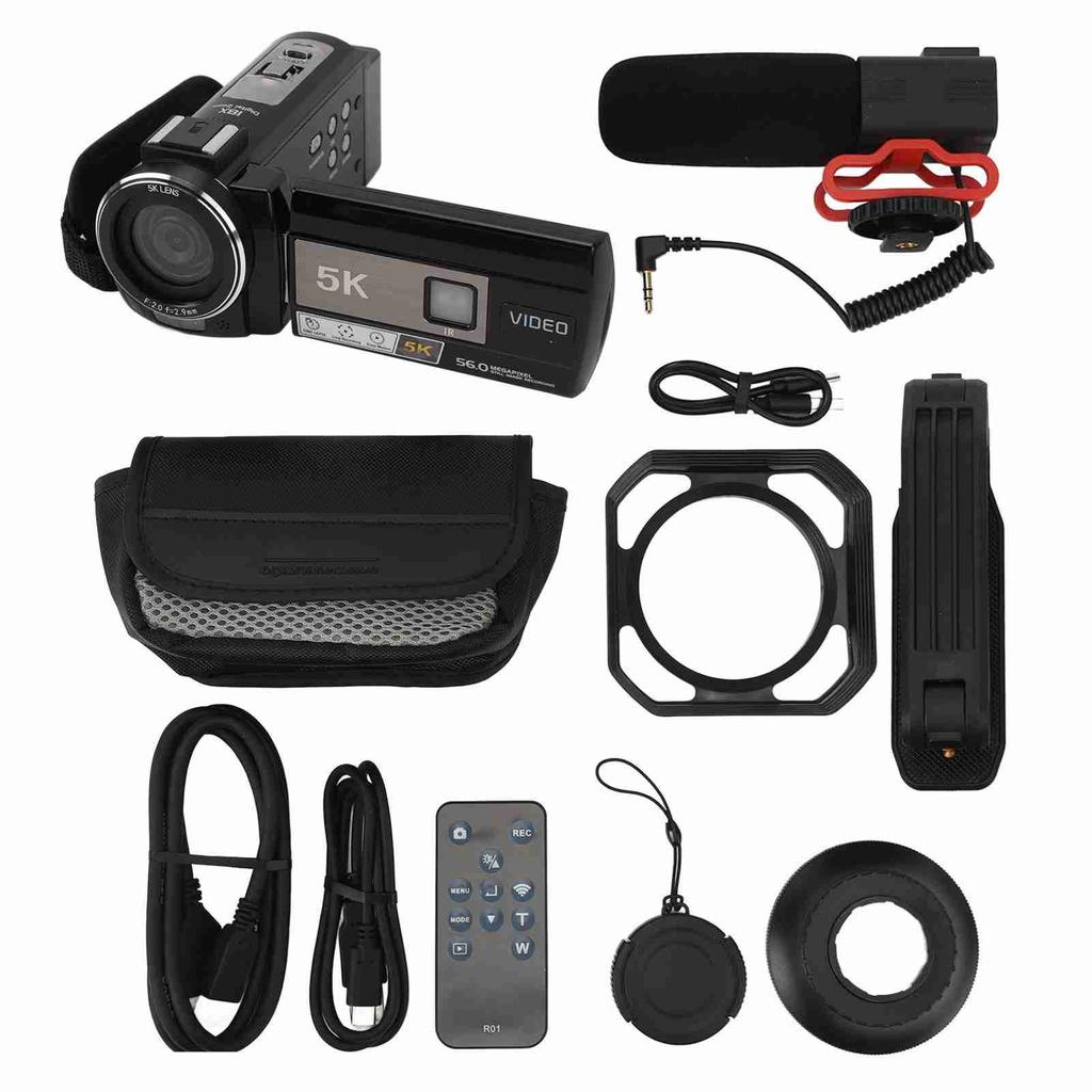 Videokamera 5K HD 56MP 3-tommers berøringsskjerm 18X zoom Nattsyn Vlog-kamera med