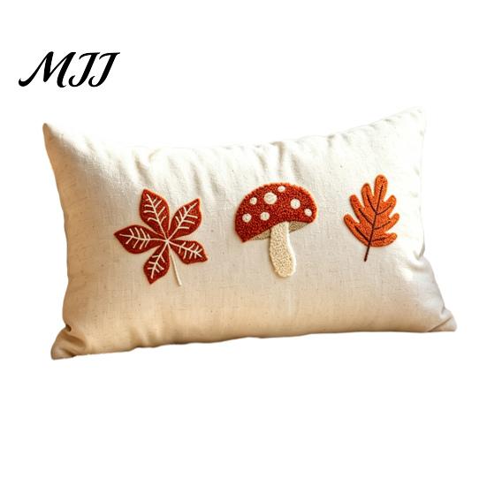 Embroidered Mushroom Cushion Covers Autumn Pillowcase, Leaf Throw Pillow Cover, 18"x18" 20"x12" Cozy Living Room Decor Farmhouse Cover for Sofa