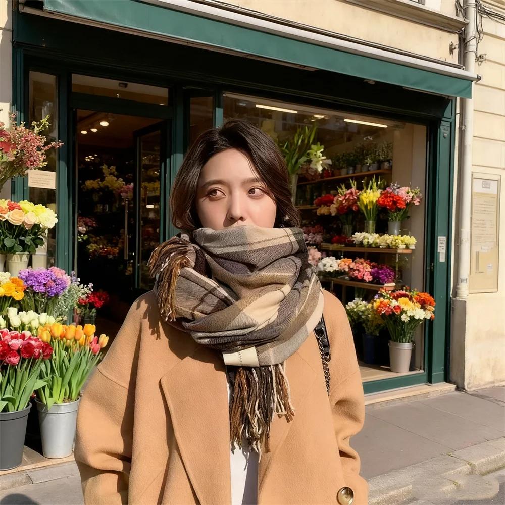 2025 New Thick Warm Winter Scarf Design Print Women Shawl Lady Wrap Tassel Scarves Knitted Men Foulard Blanket  200*50CM