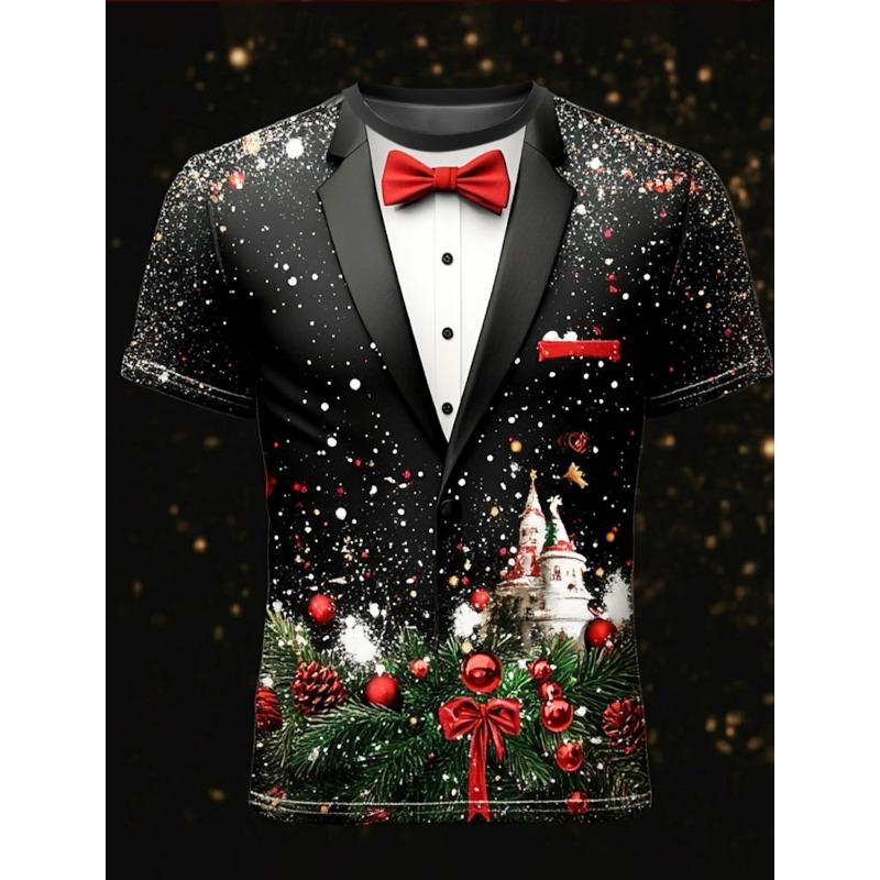 Albero di Natale Fiocco di neve Moda Casual Top Uomo Stampa 3D T-shirt Tee Party Street Rosso Finto Abito Manica Corta Girocollo Camicia