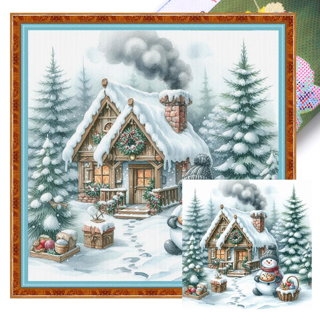 Christmas House Printed Cross Stitch Kit 45x45cm DIY 11CT Embroidery Craft Set