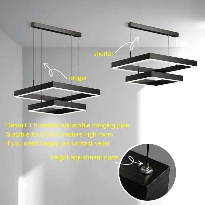 Simple LED square pendant light dining rooms bedrooms living rooms attic Nordic home decor black aluminum lighting fixtures