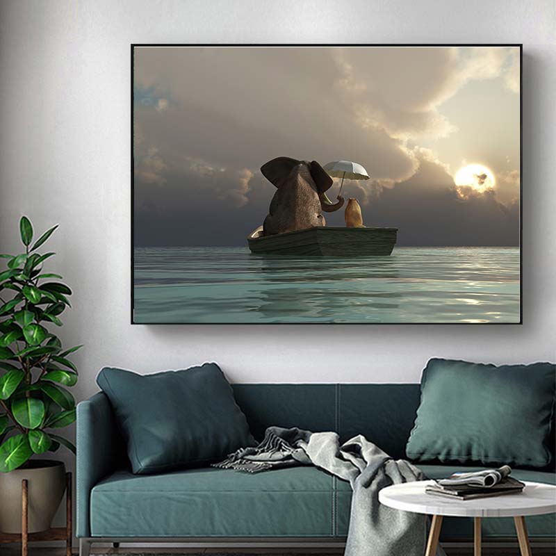 Kreatywny słoń morze zachód słońca Modern Art Home Decoration obraz na płótnie Wall Art obraz dekoracja ścienna w tle