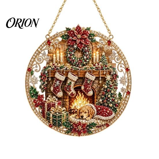 Decorative Plastic Tree Ornaments Christmas Rhinestone Painting Suncatcher Kit, Round DIY Hanging Decor Party Supplies for Home, Craft Pendant Holiday
