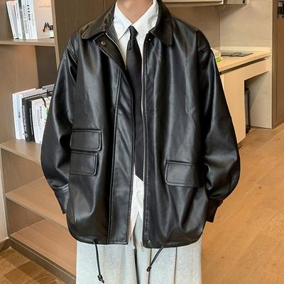 Tooling Jacket Men's Autumn Hong Kong Style Ins Loose Youth Locomotive Leather Jacket Trendy Design Jacket