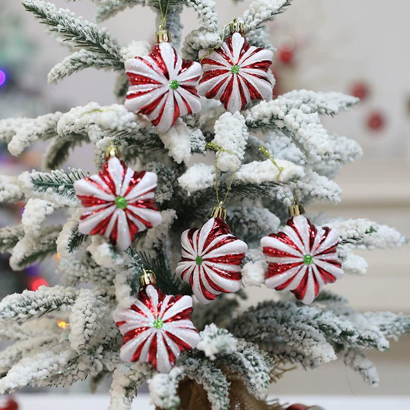 WTEMPO Creative Christmas Decorations Painted Hexagonal Star Ornaments Christmas Tree Hanging Pendants Indoor & Outdoor Party Festive Decor Pendents