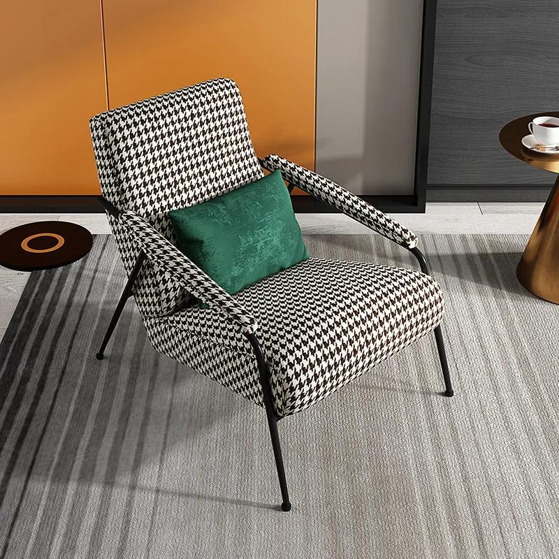 Nordic Leisure Armchair Home Fabric Living Room Chairs Houndstooth Backrest Lazy Sofa Home Furniture Bedroom Leisure Sofa Chair