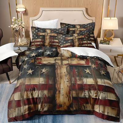 3pcs Set of Old-fashioned National Flag 3D Printed Duvet Cover Set, 3D Digital Printed Duvet Cover, with Pillowcase