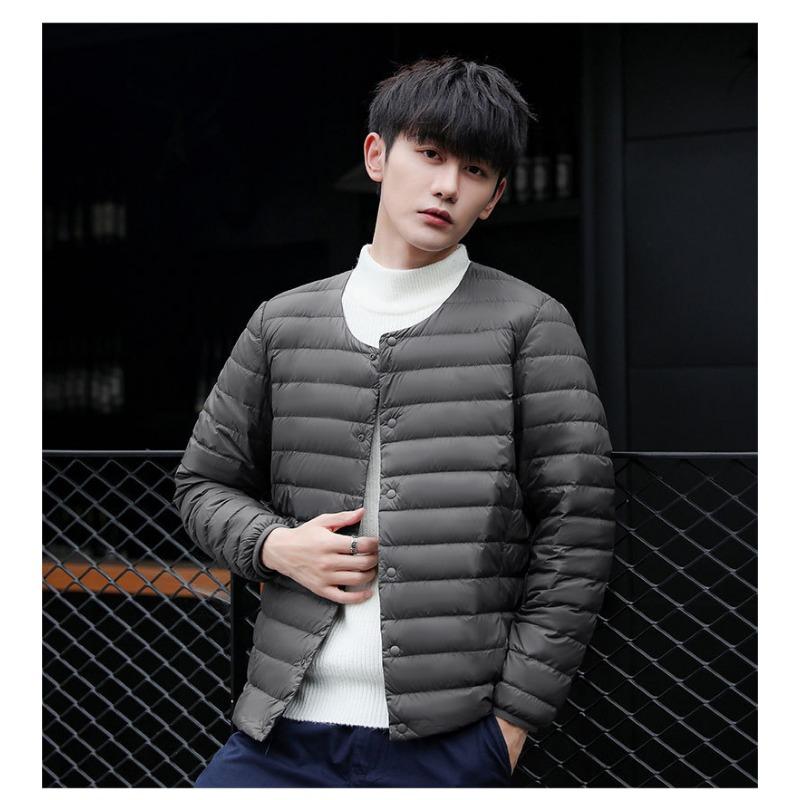 Winter new light down jacket men's short round neck neck warm liner long sleeve slim fit thin large size jacket