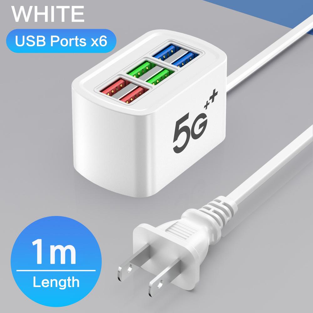 6-in-1 Fast Charging Power Strip with USB Hub 1m Cord Desktop Charging Station for iPhone Home Office Multi Ports Adapter Socket