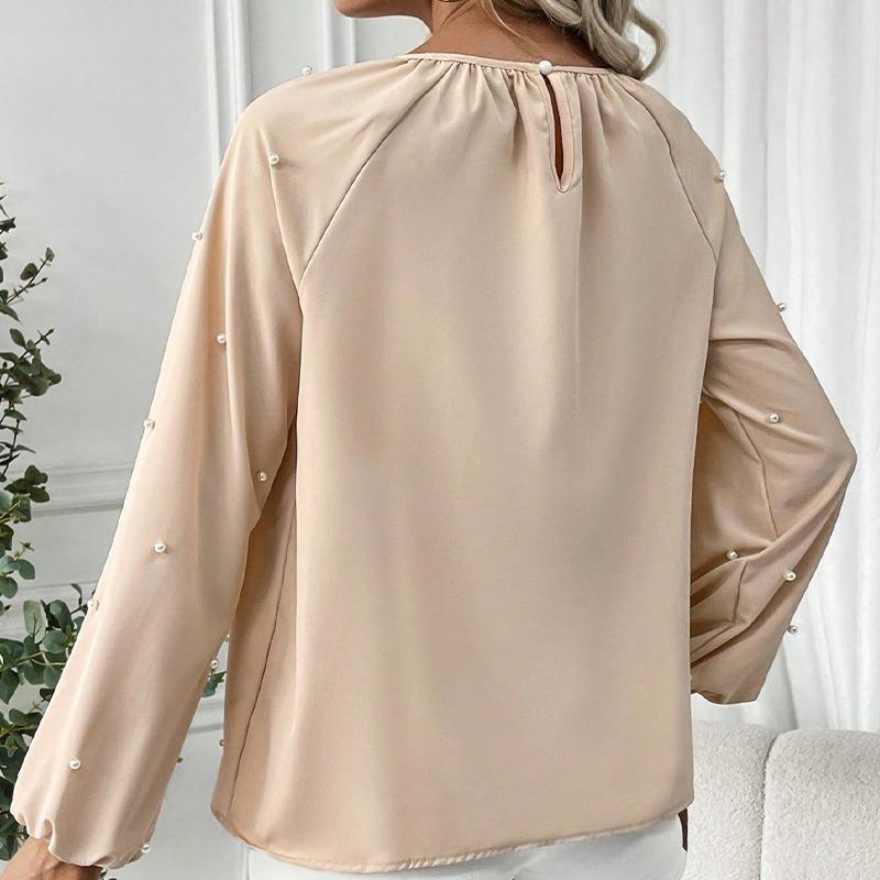 Dámská temperamentní elegantní košile s dlouhým rukávem z korálků Pulovrová košile se stahovací šňůrkou