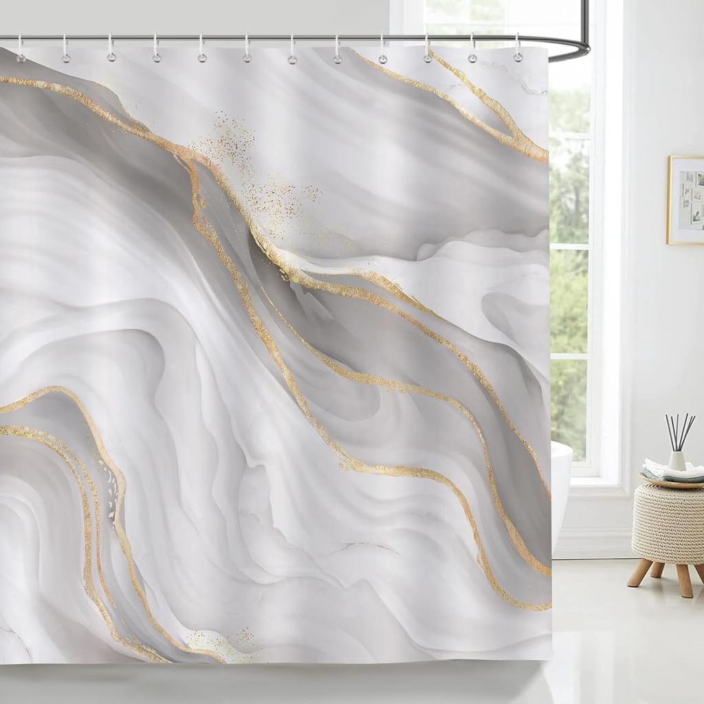 Marble and Gold Modern Abstract Art Shower Curtain Waterproof Washable Bathroom Decorative Shower Curtain 180 X 180cm