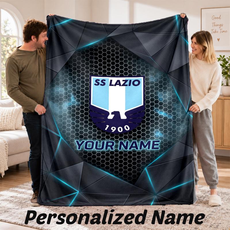 Lazio FC Personalized Flannel Blanket Custom Name Text Soft Throw Blanket Home Decor