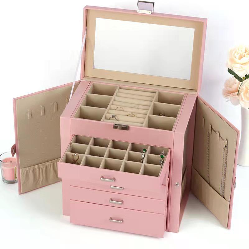 

Вишукана багатошарова коробка для зберігання ювелірних виробів із замком для намиста, сережок і каблучок