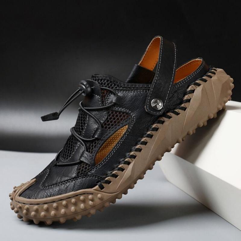Men's Casual Leather Half Slipper Shoes Classic Men Sandals Summer Outdoor Walking Male Sneakers Breathable Man Hollow Out Flats