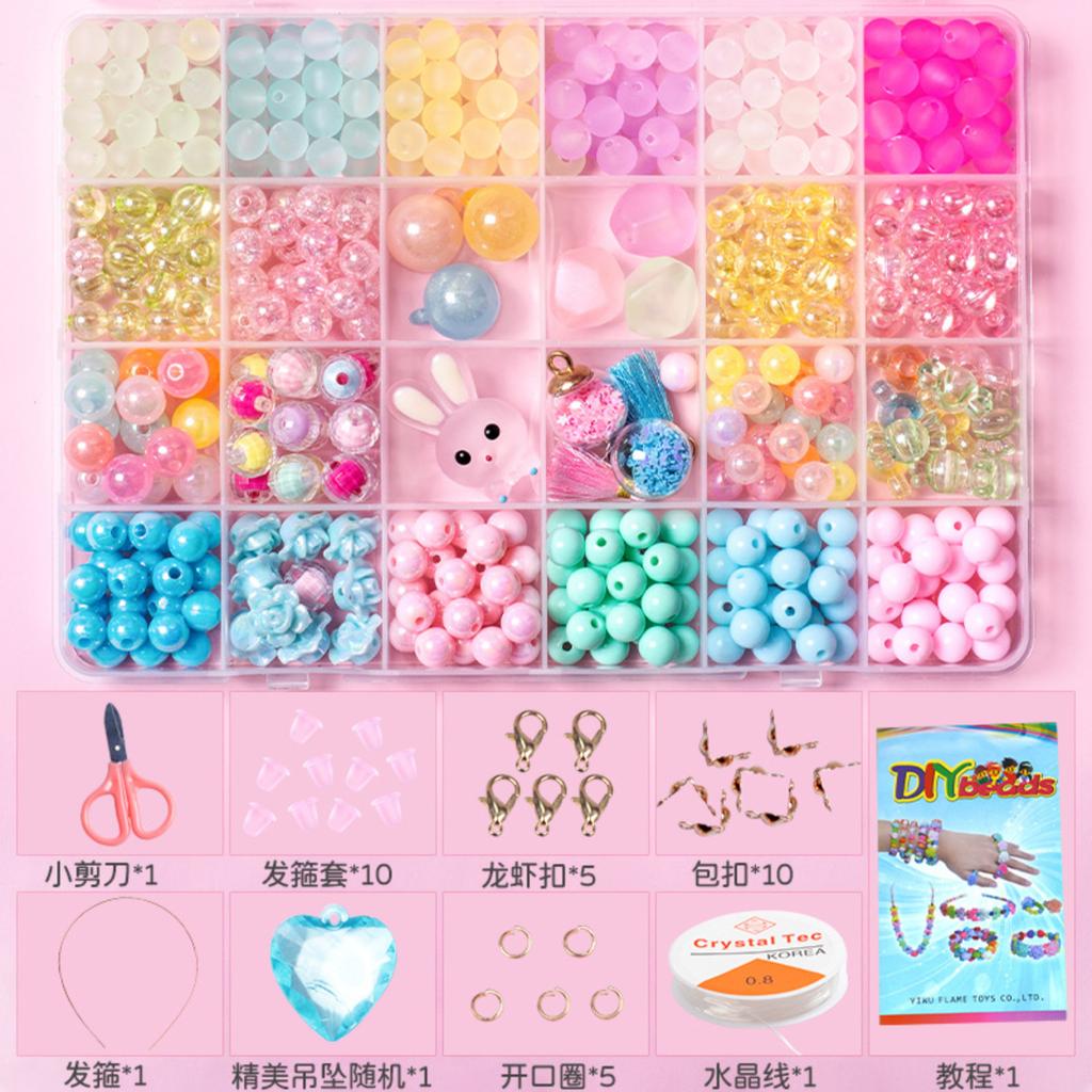 24-Piece Children's Bead Craft DIY Kit With Loose Beads For Girls Bead Wrapping Bracelets And Necklaces