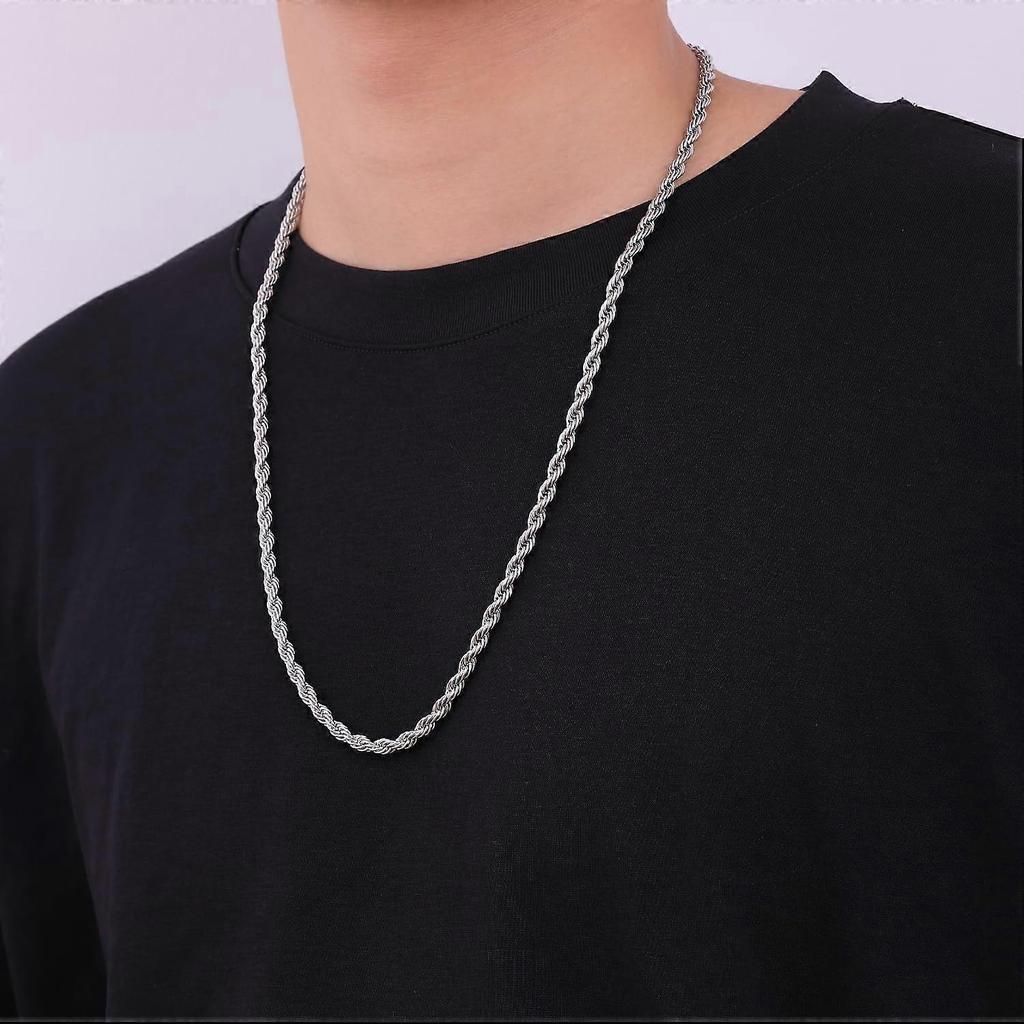 3mm Rope Chain Necklace for Men, Silver Tone Mens Chain Necklace, Stainless Steel Necklace Chain for Men Women, Jewelry Gift
