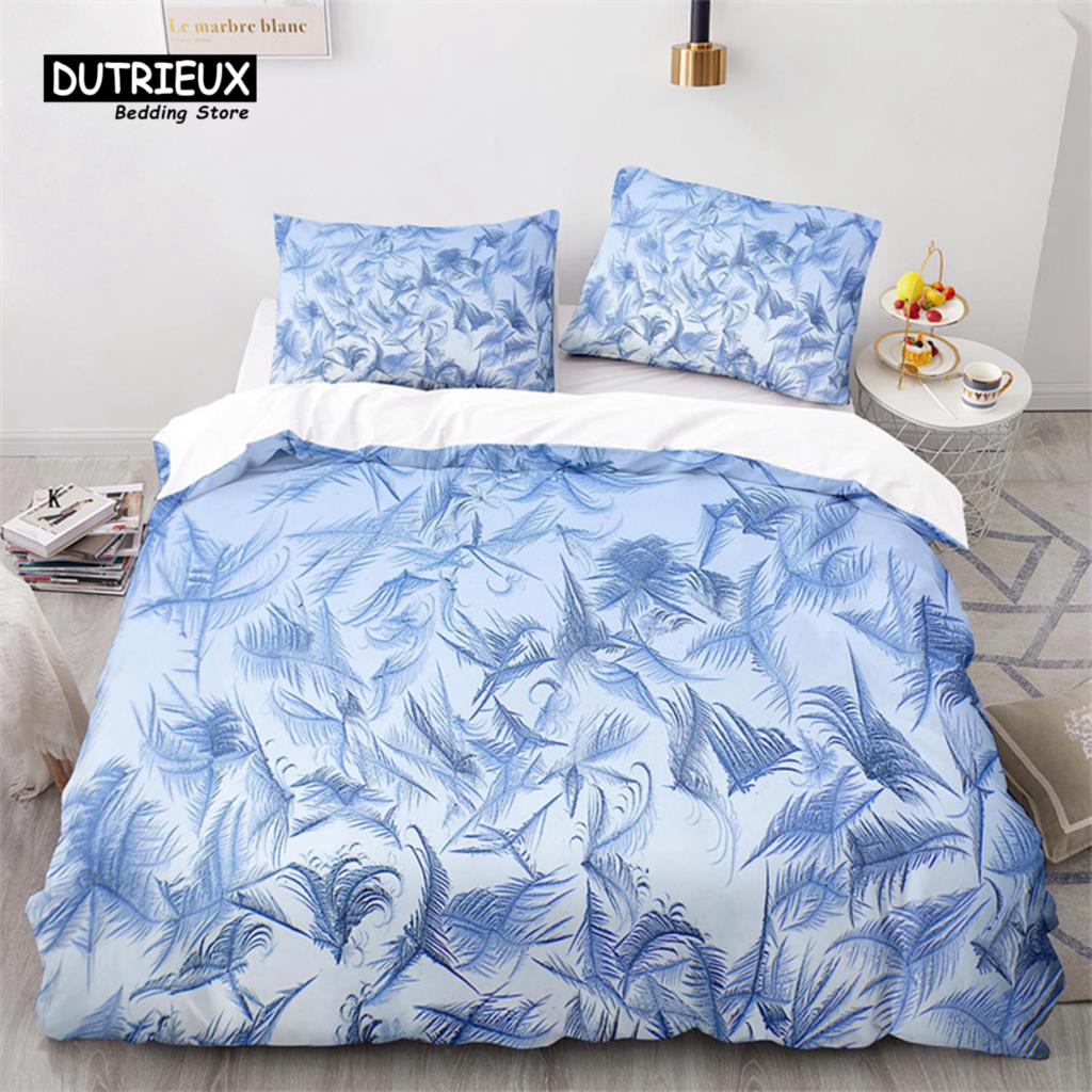Schneeflocken Bettbezug Winterthema Geometrisches Muster Bettwäscheset Mikrofaser Blau Floral Quiltbezug Für Mädchen Junge Weihnachtsdeko