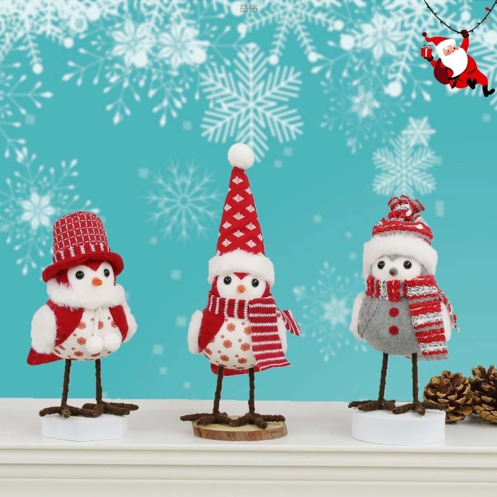 Tabletop Ornaments Christmas Bird Figurines with Hat Festive Bird Statue  Home Mantel